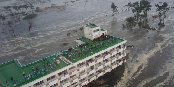 Luftaufnahme eines Überschwemmungsgebietes