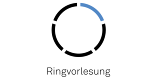 Schwarzer Schriftzug Ringvorlesung und darüber das Logo der Veranstaltung als ein schwarz-blauer Kreis