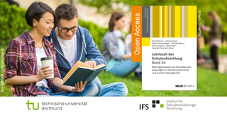 Jahrbuch der Schulentwicklung Studierende sitzen auf einer Wiese und lesen in einem Buch, daneben das Cover des Jahrbuches